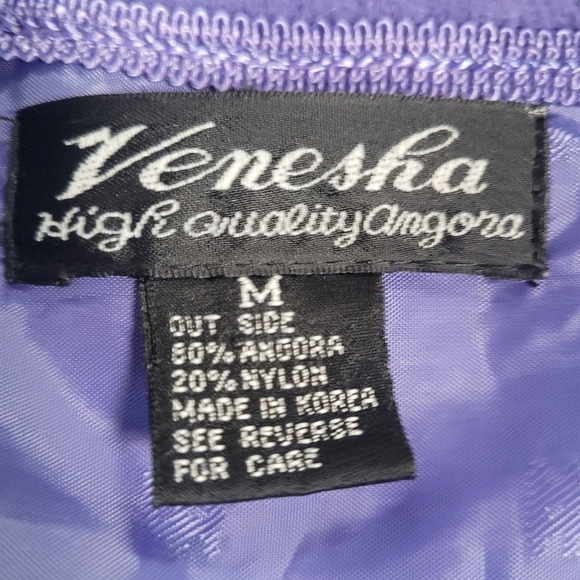 Vintage Venesha Angora Purple Button Up Cardigan Sweater Lined Women's Size M - Picture 6 of 10